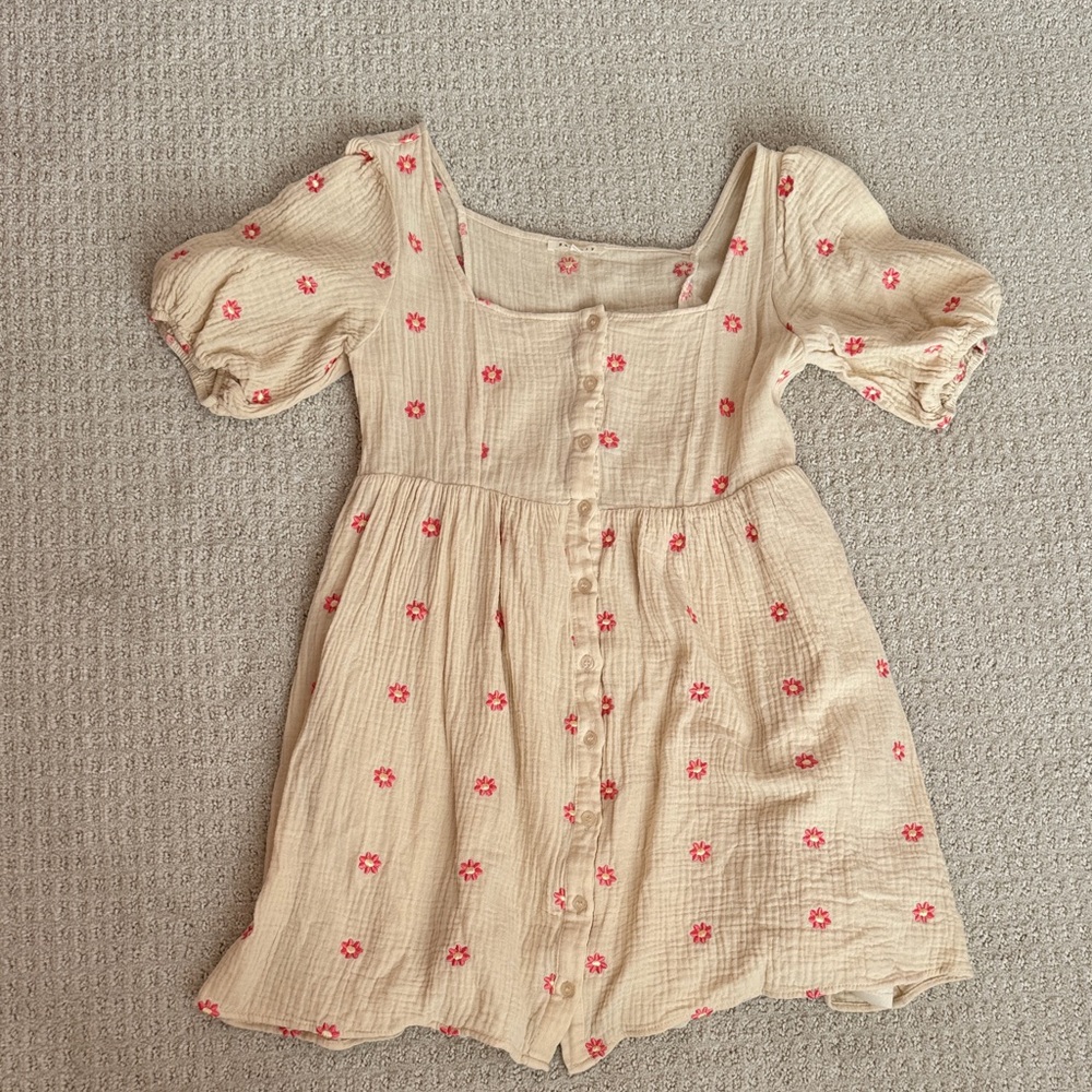 Charming Cream Dress with Pink Floral Accents
